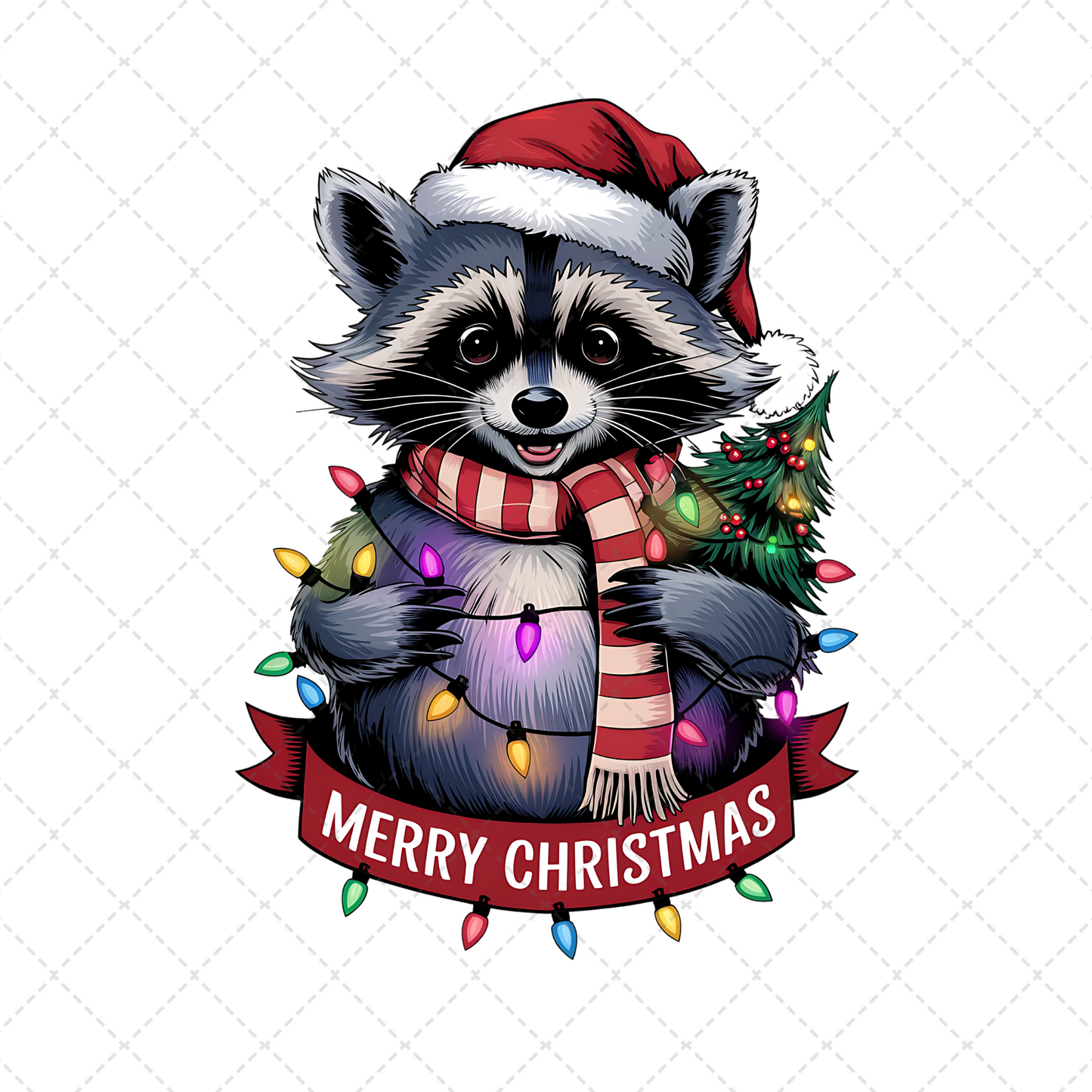 Merry Christmas Raccoon Transfer