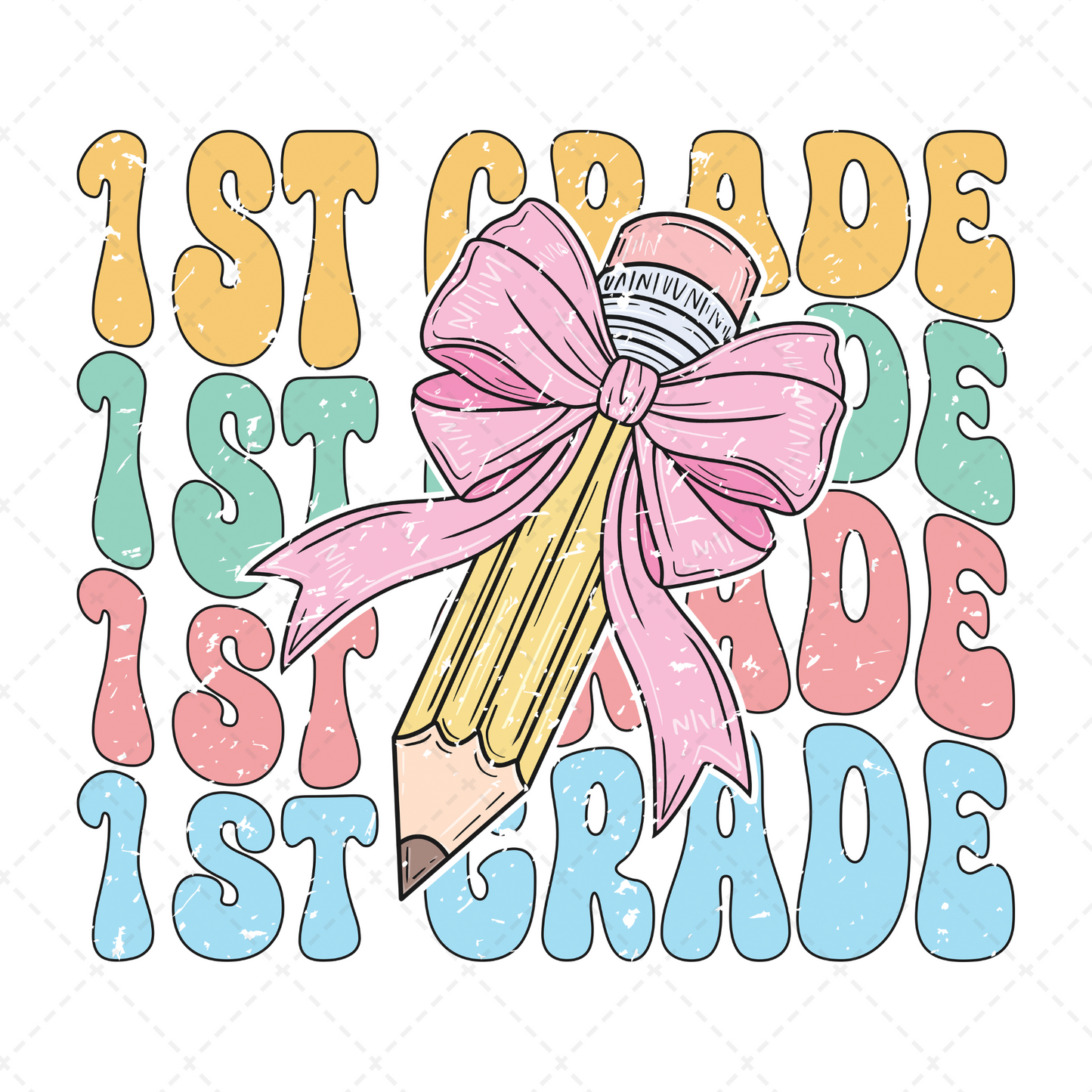 1st Grade Groovy Pencil Bow Transfer