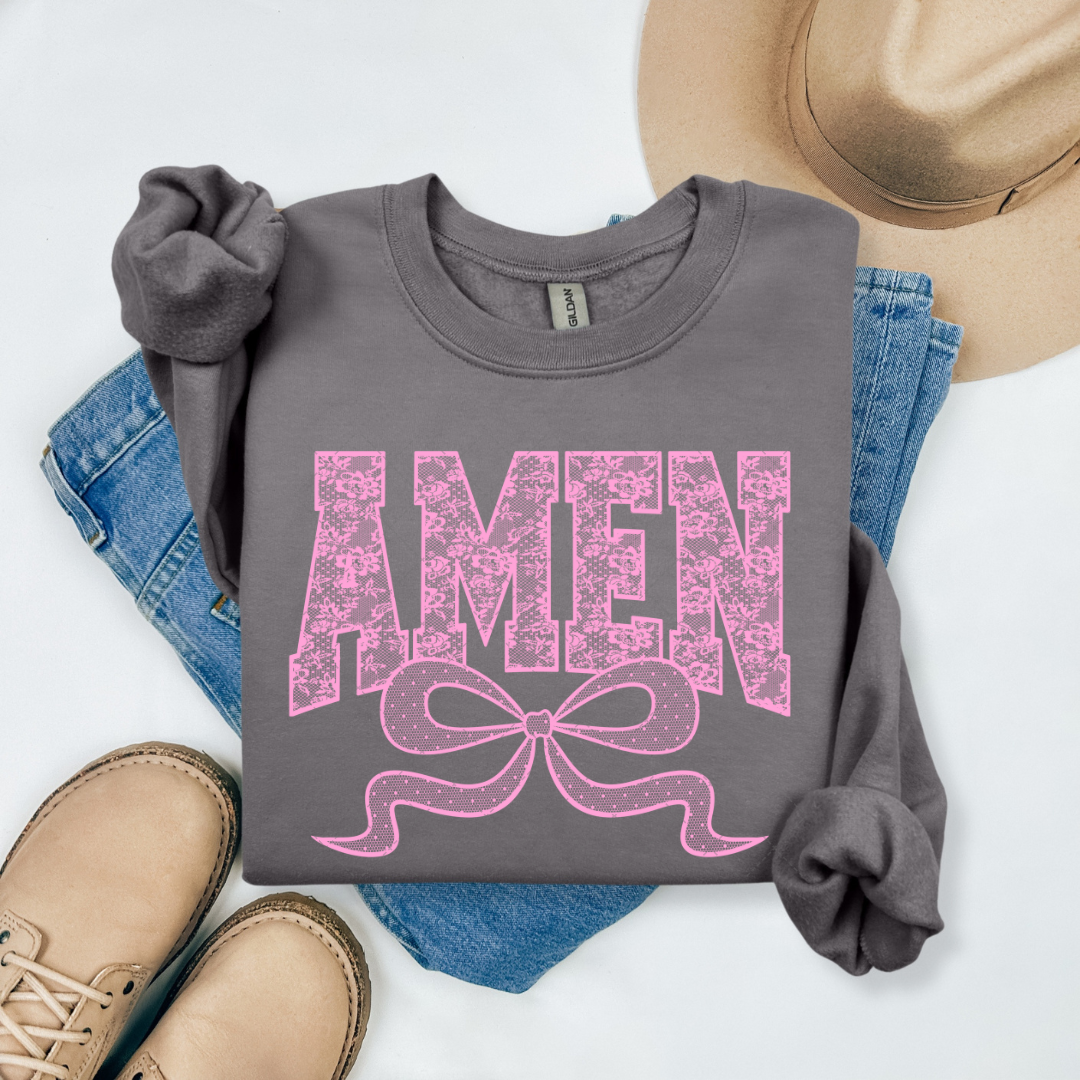 Amen Lace Bow Pink Transfer