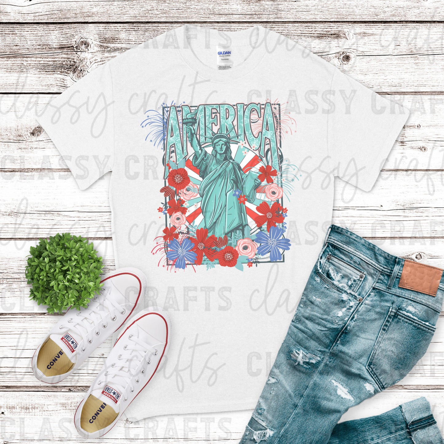 America Statue Floral Transfer