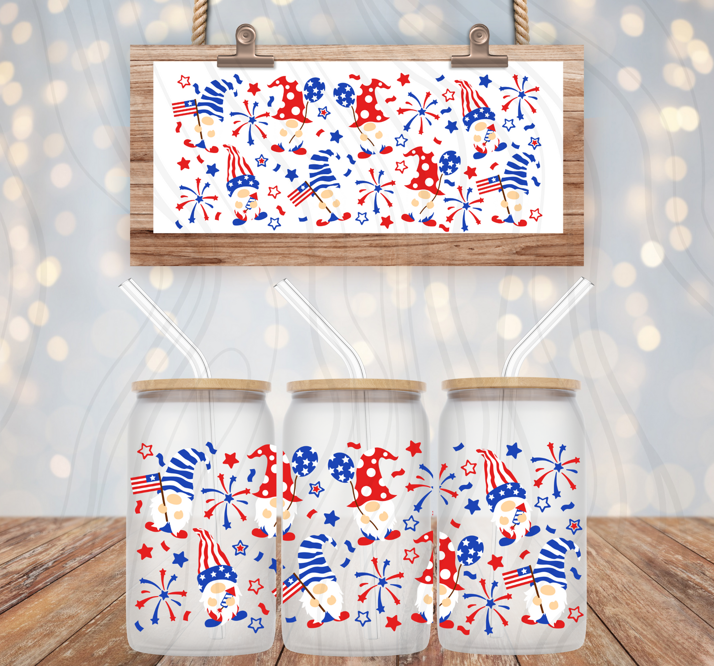 America Flag Gnomes 16oz Libbey Wrap