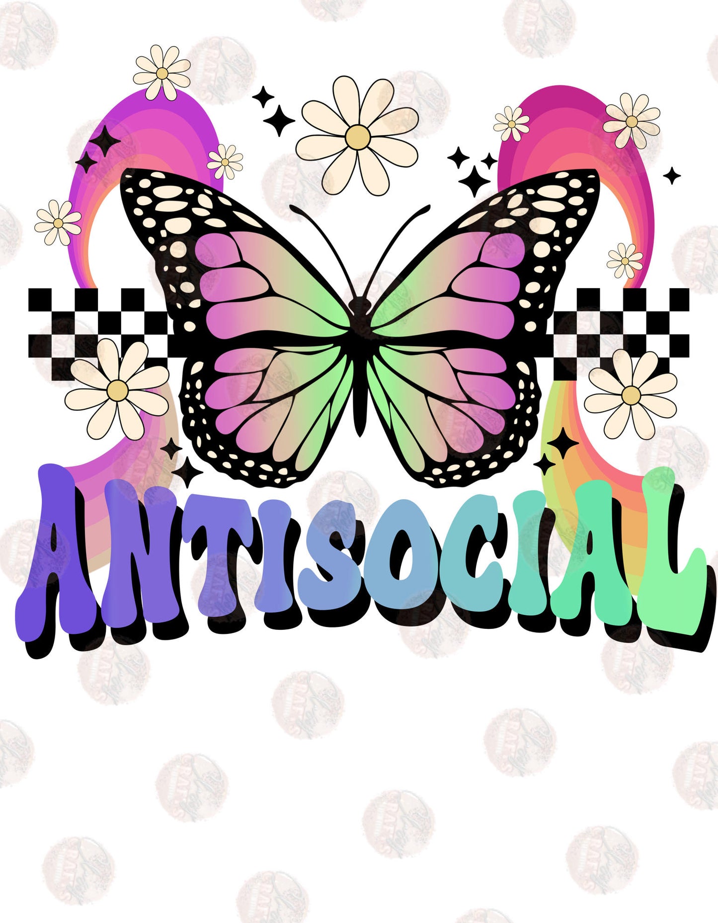 Antisocial Retro Butterfly Transfer