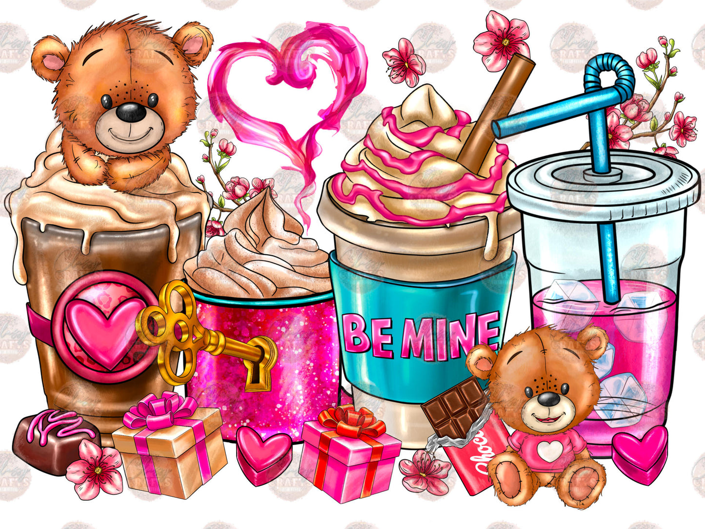 Be Mine Coffee Cups Transfer