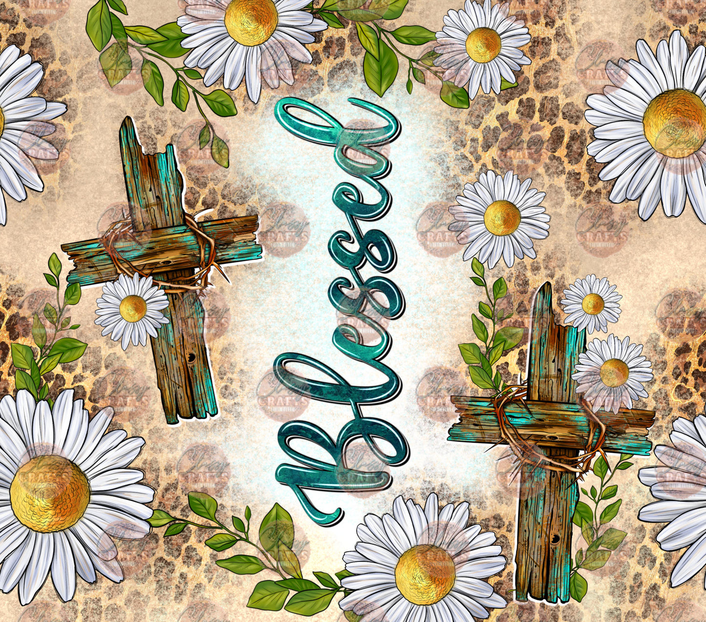 Blessed Daises & Crosses Tumbler Wrap