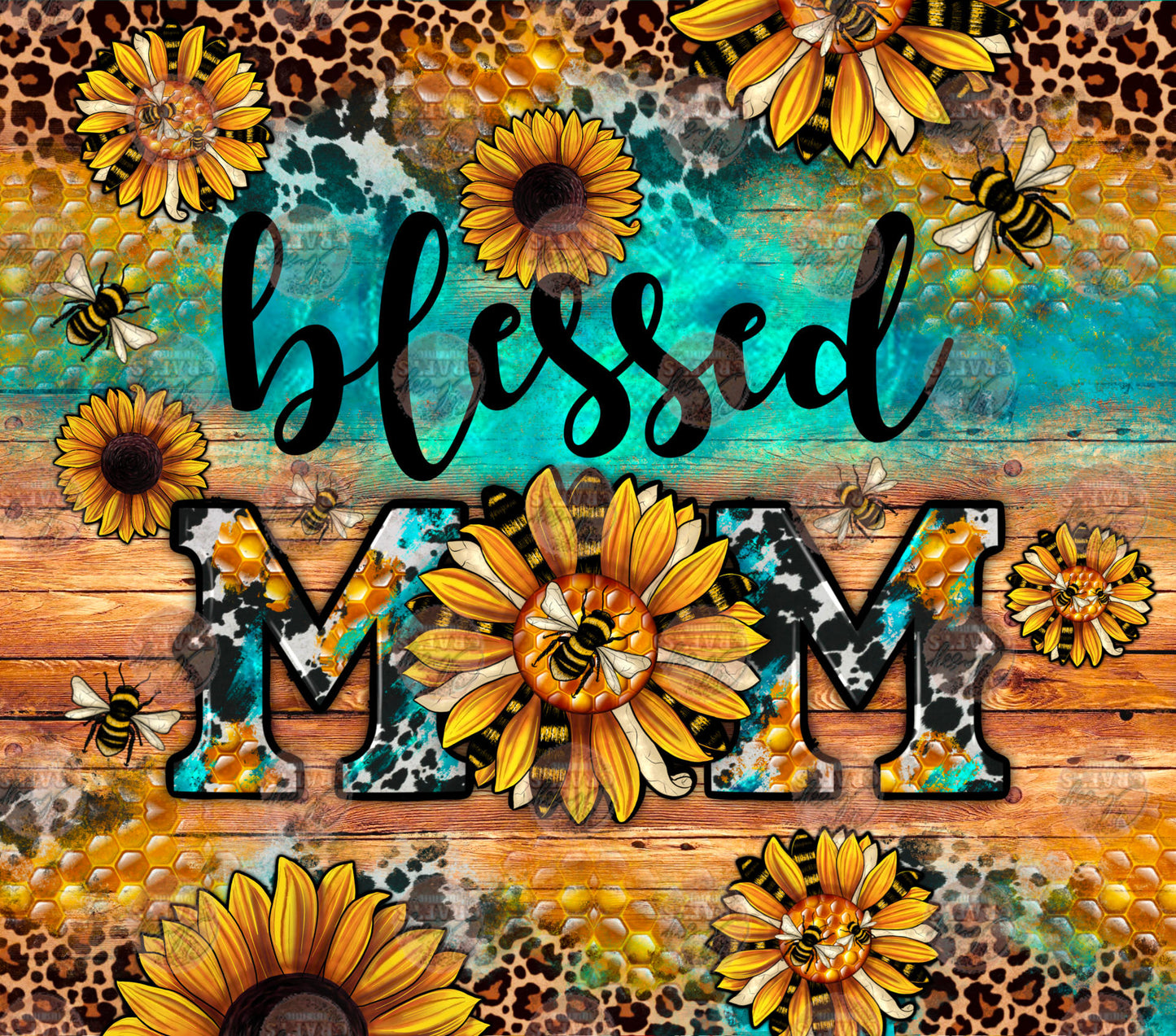 Blessed Mom with Bees Tumbler Wrap - Sublimation Transfer