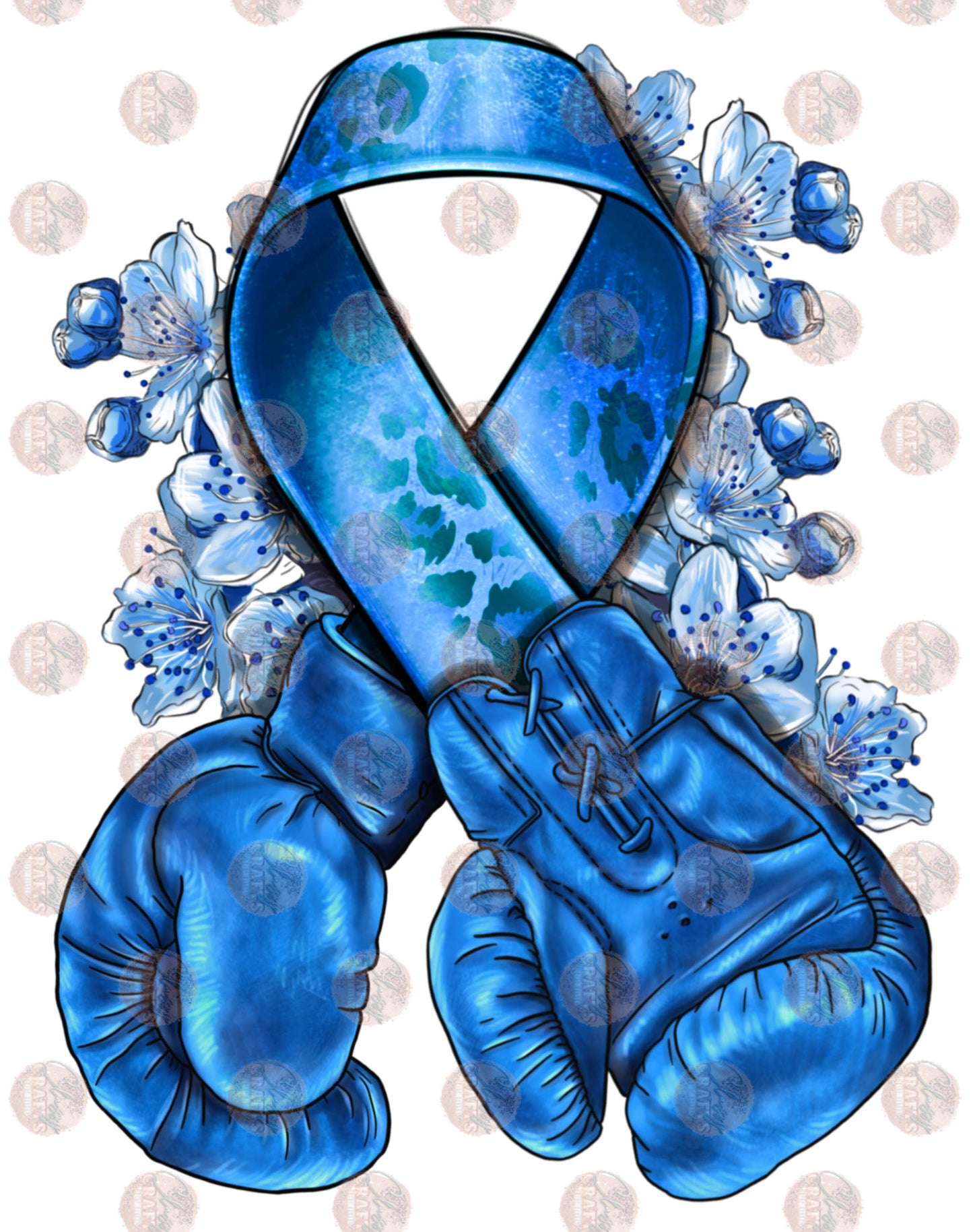 Blue Ribbon Floral Transfer