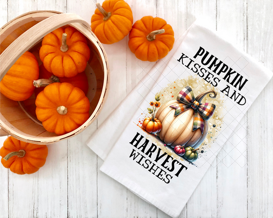 Bow Pumpkin Kisses Tea Towel Transfer