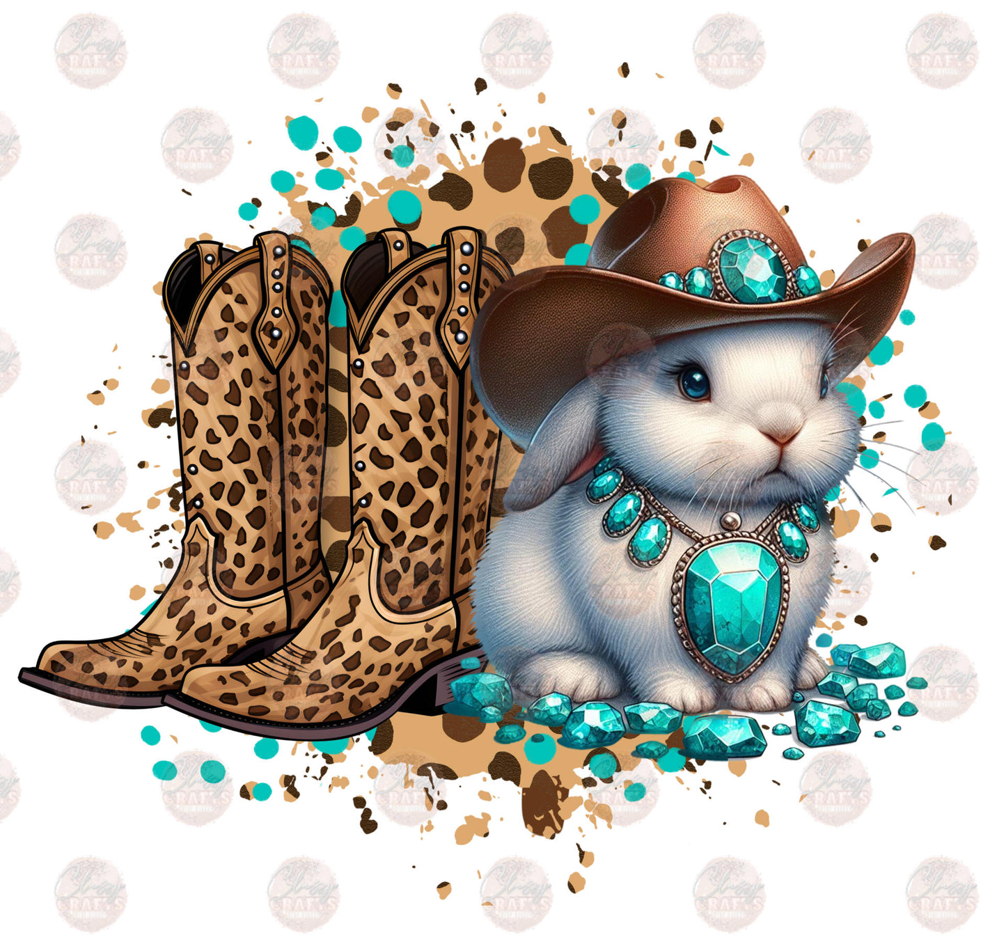 Teal Leopard Bunny Babe Transfer