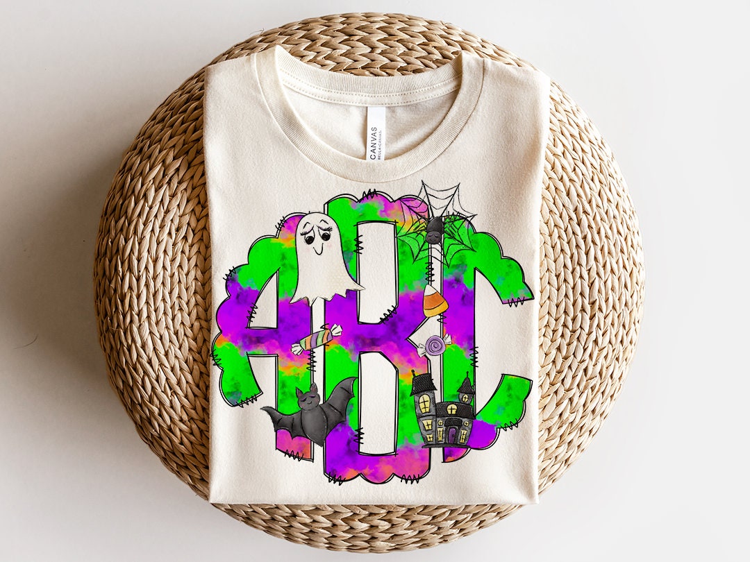 Spooky Neon Halloween - Custom Monogram Transfer