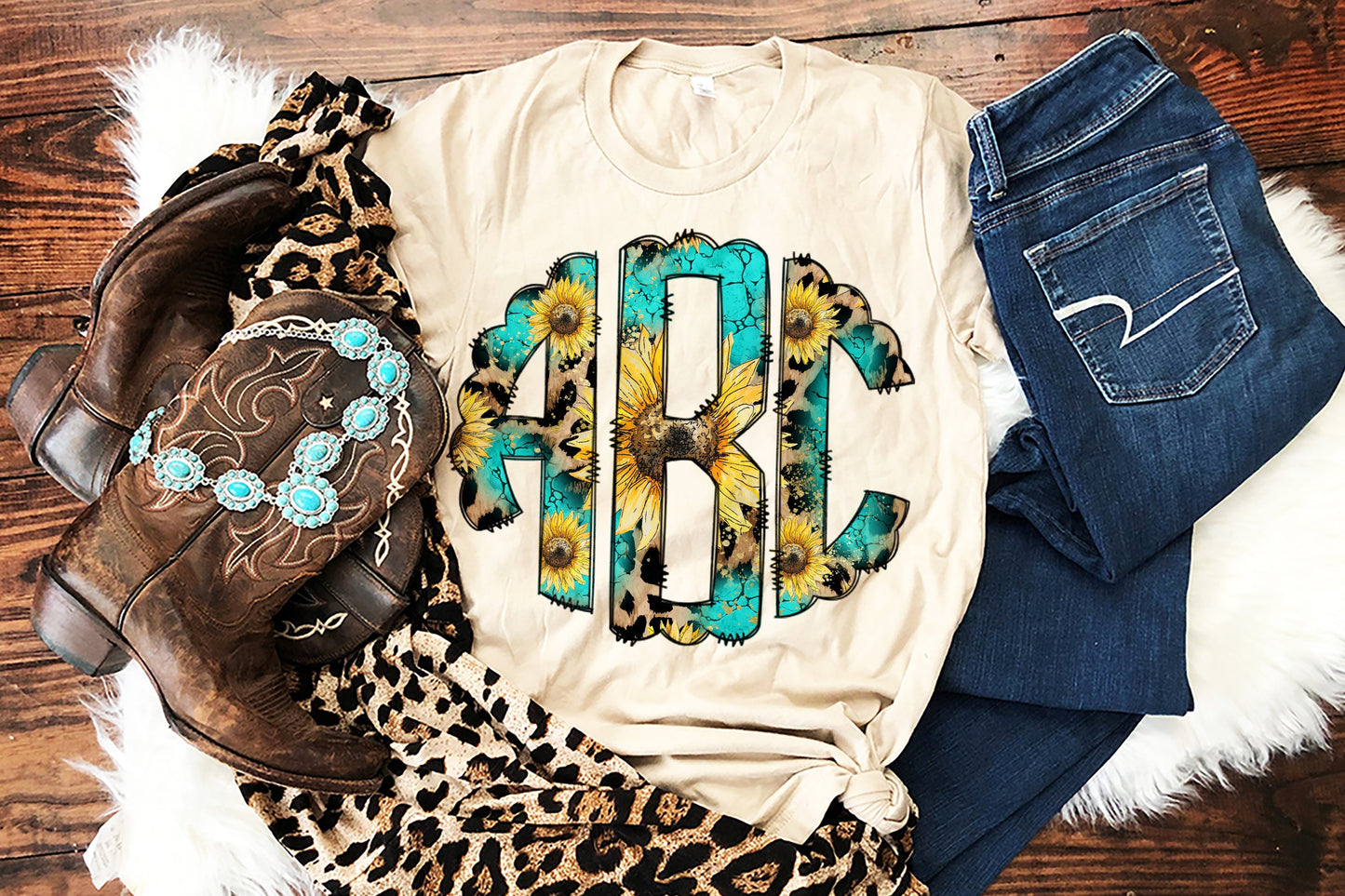 Teal Sunflower - Custom Monogram Transfer