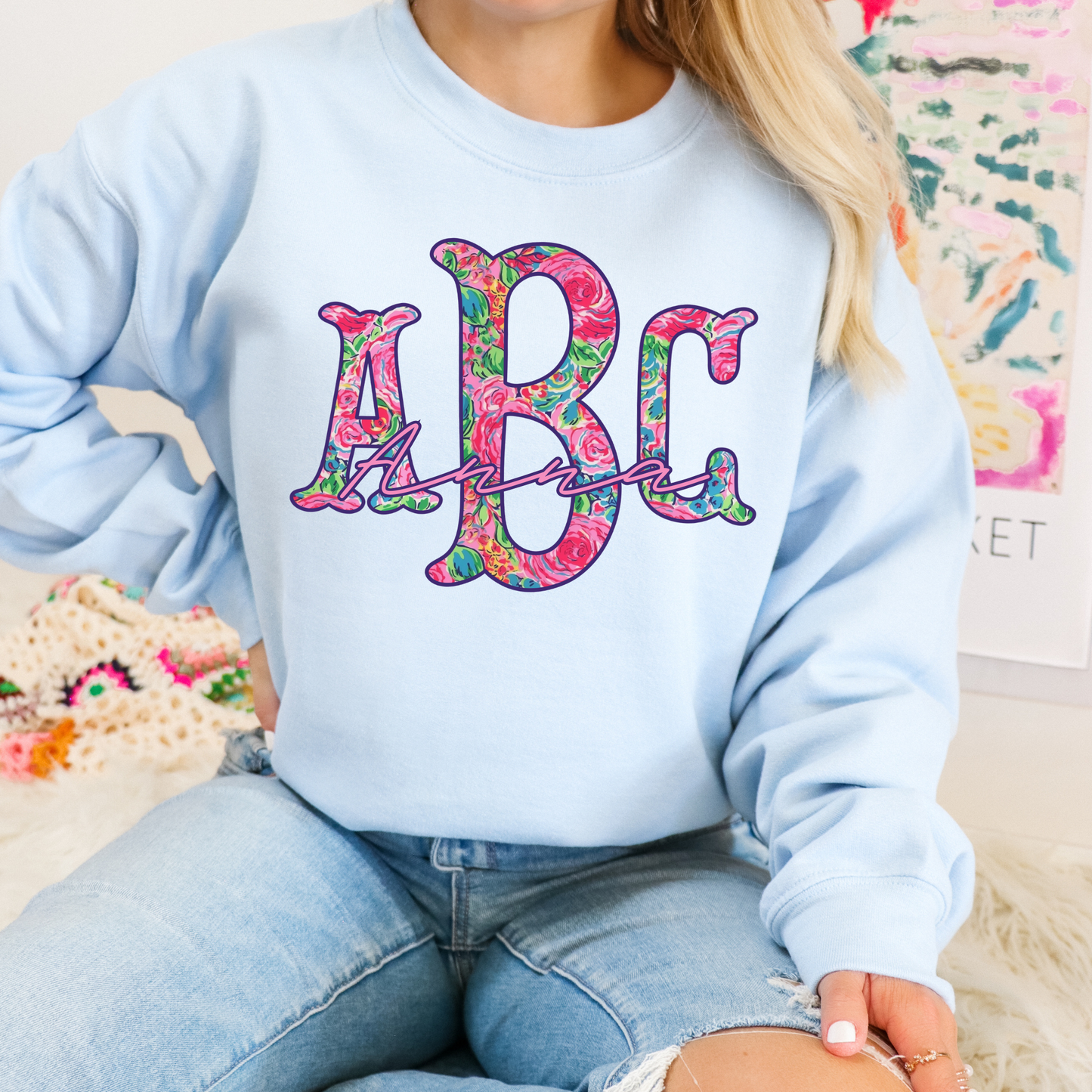 Floral Roses Fishtail - Custom Monogram Transfer