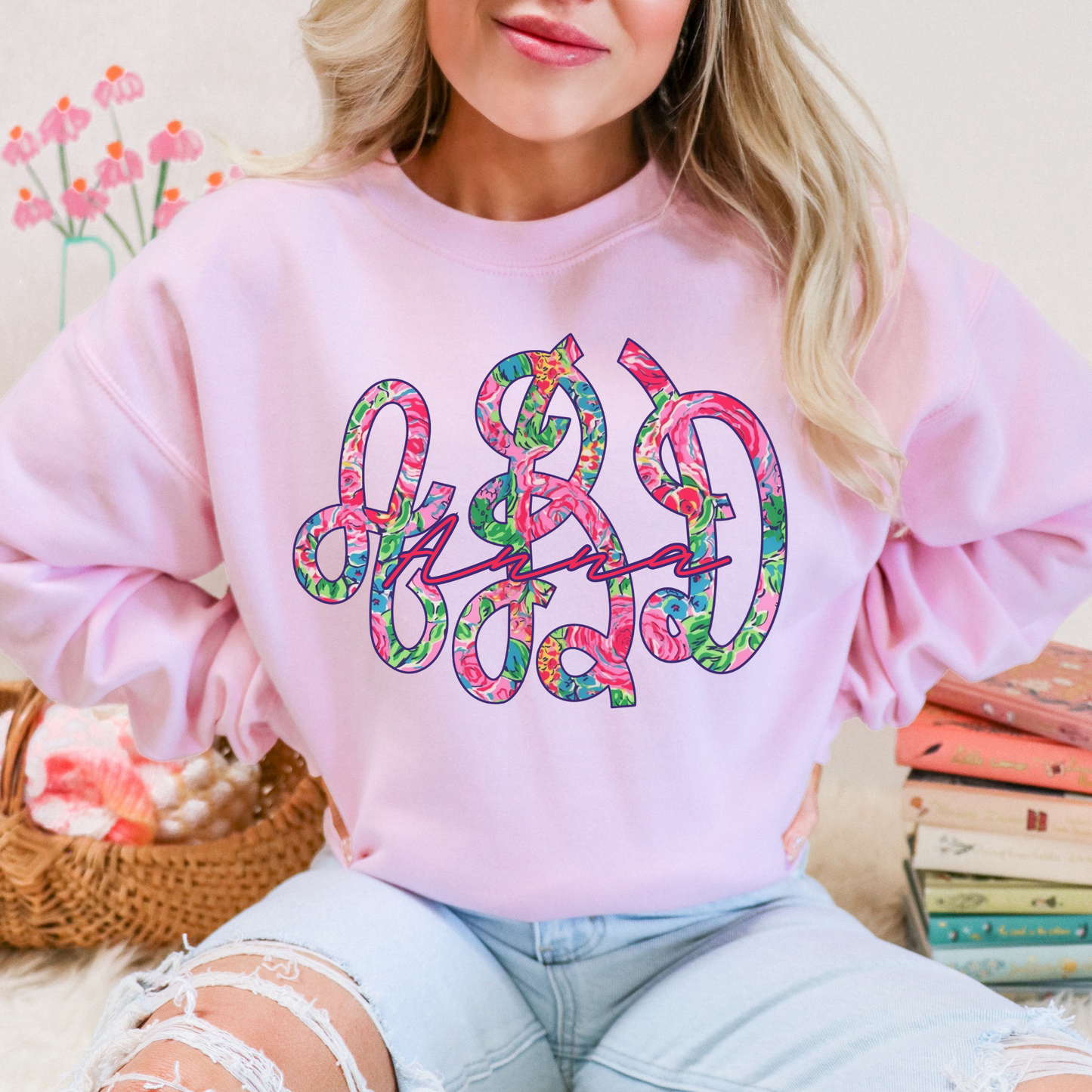 Preppy Floral Cursive - Custom Monogram Transfer