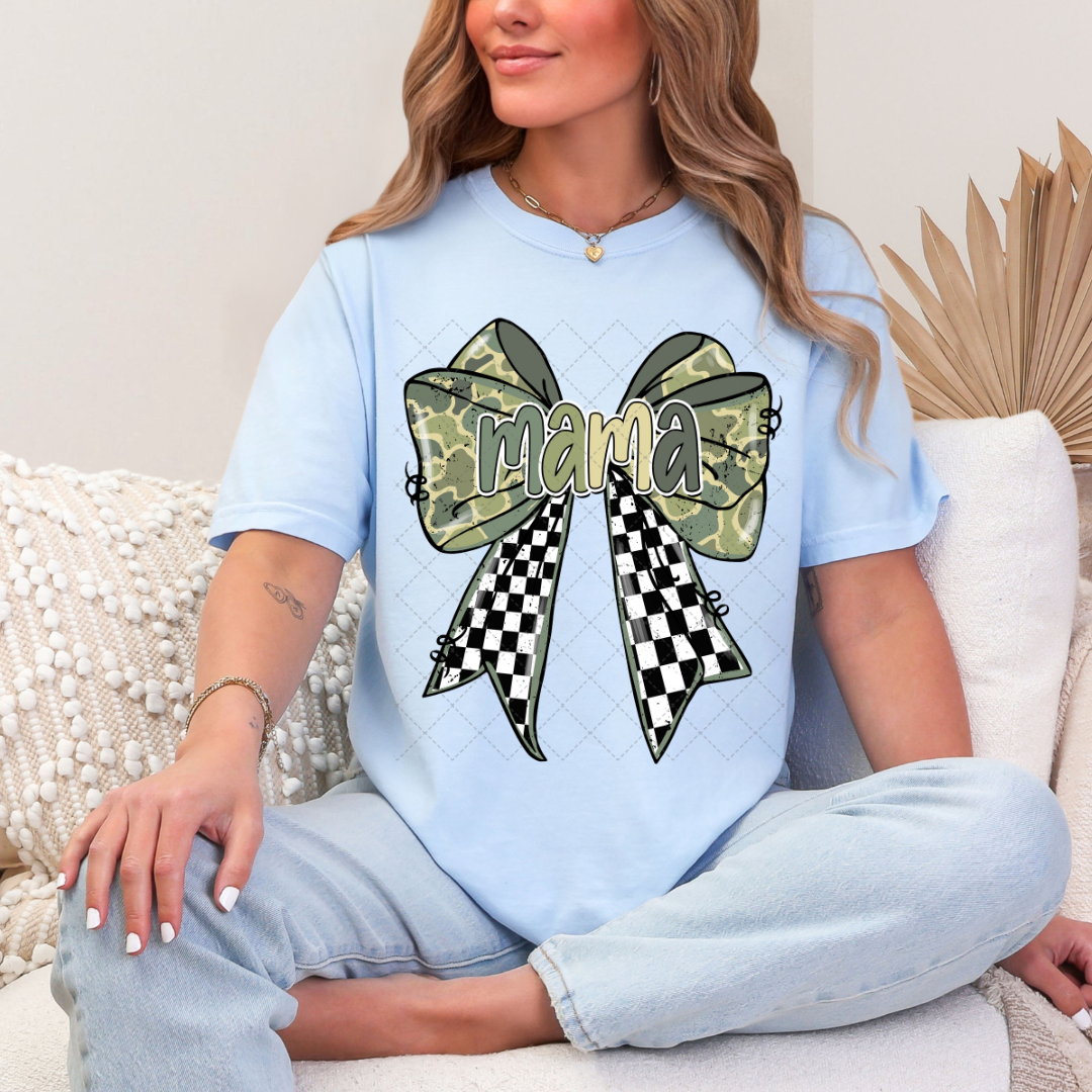 Camo Mama Checkered Bow Transfer