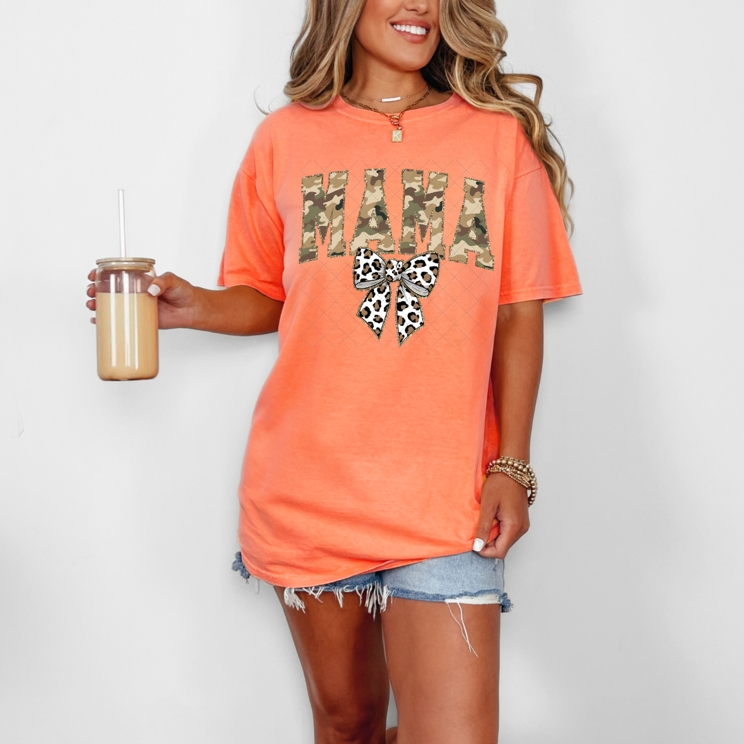 Camo Mama Leopard Bow Transfer