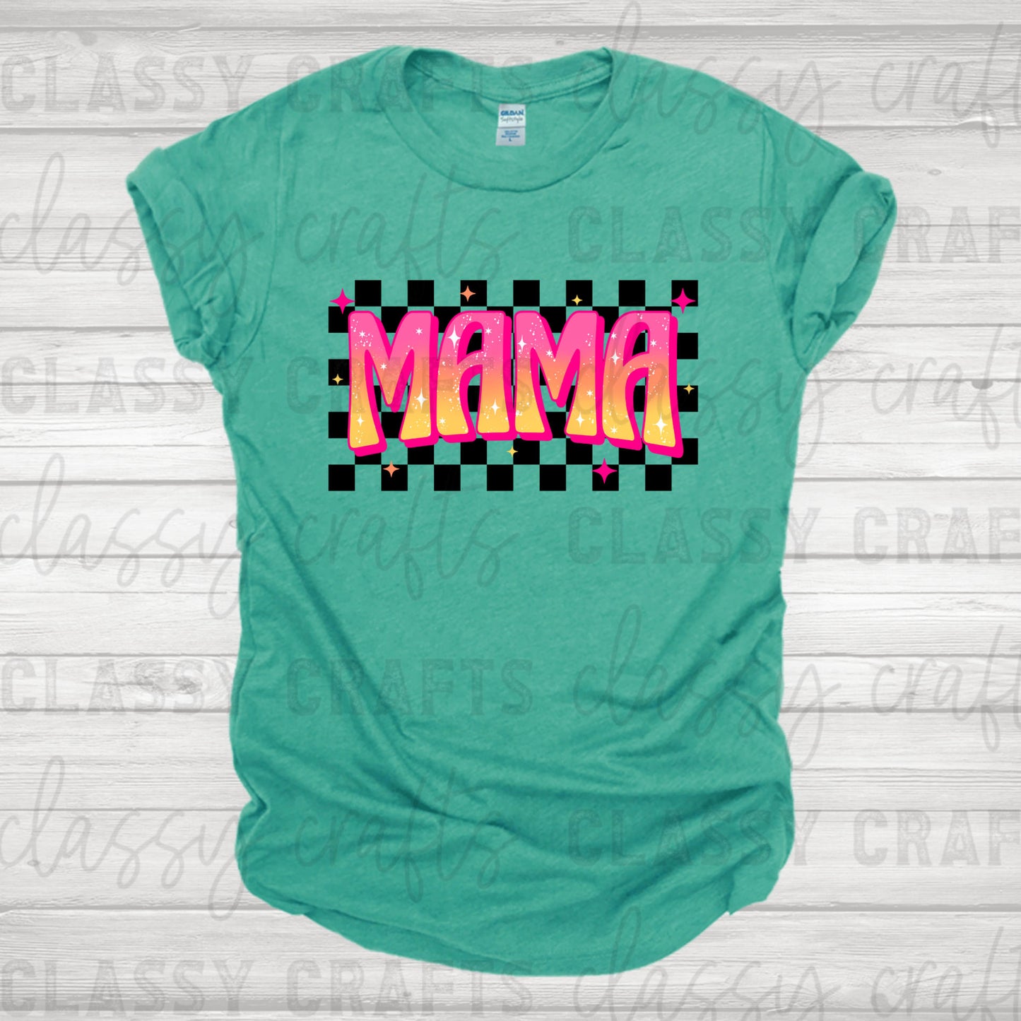 Checkered Mama and Mini pink and orange Transfer