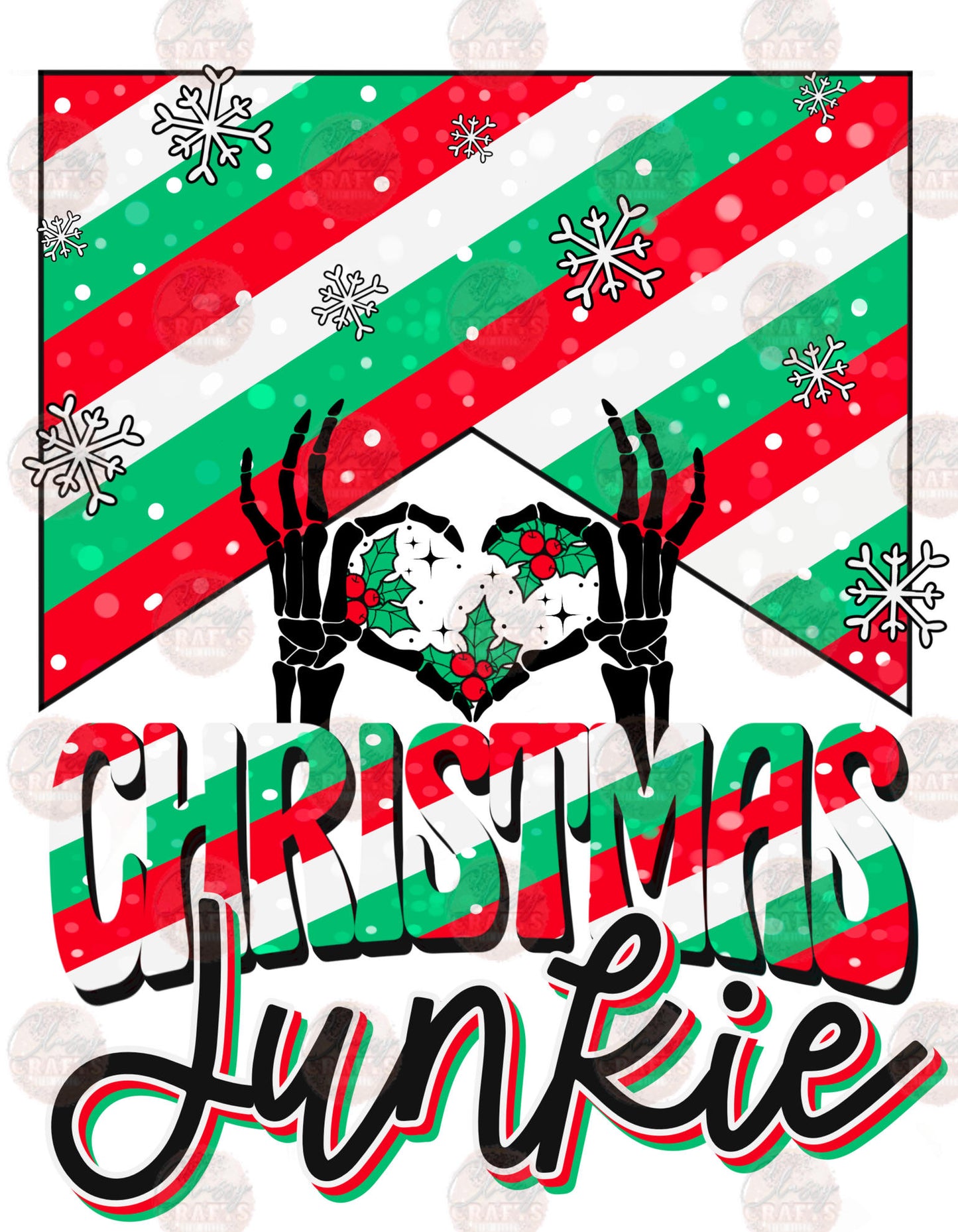 Christmas Junkie Skelly Hand Heart Transfer