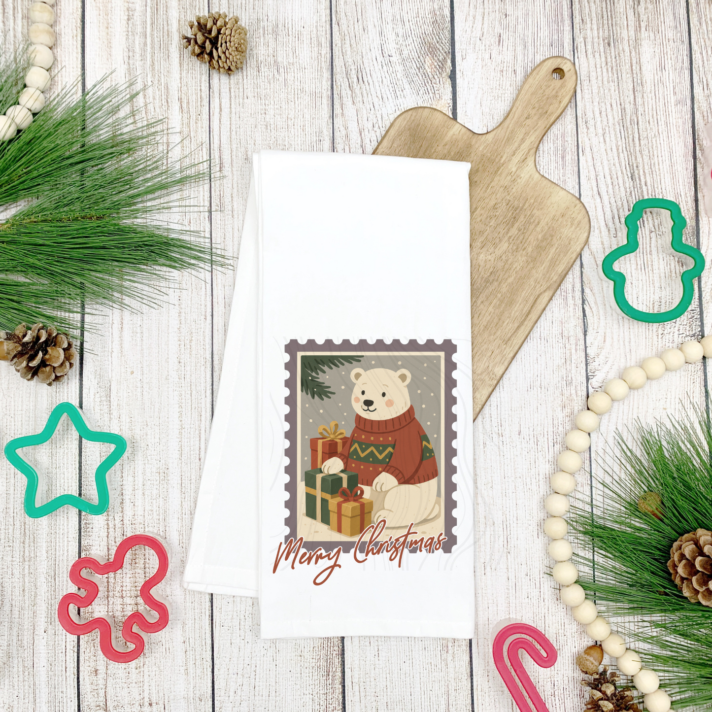 Christmas Polar Bear Tea Towel Transfer