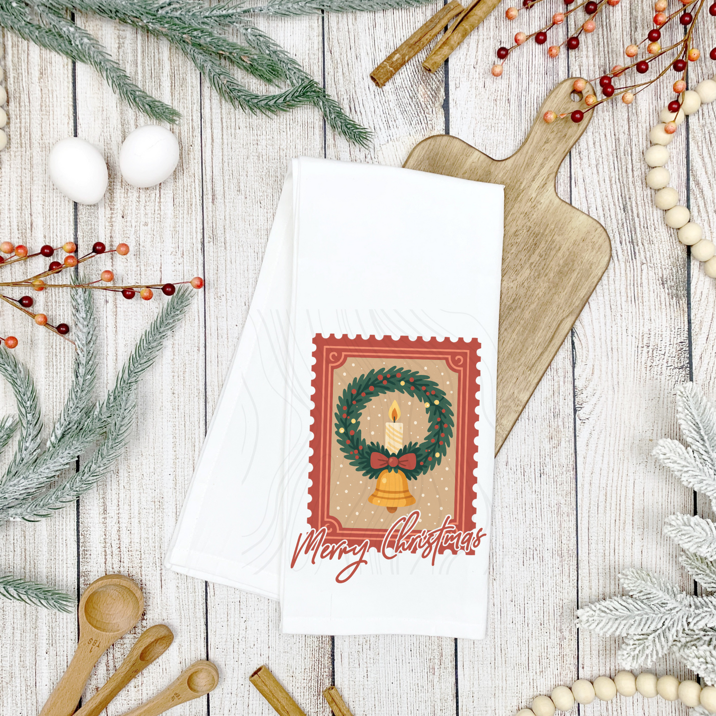 Christmas Wreath Tea Towel Transfer