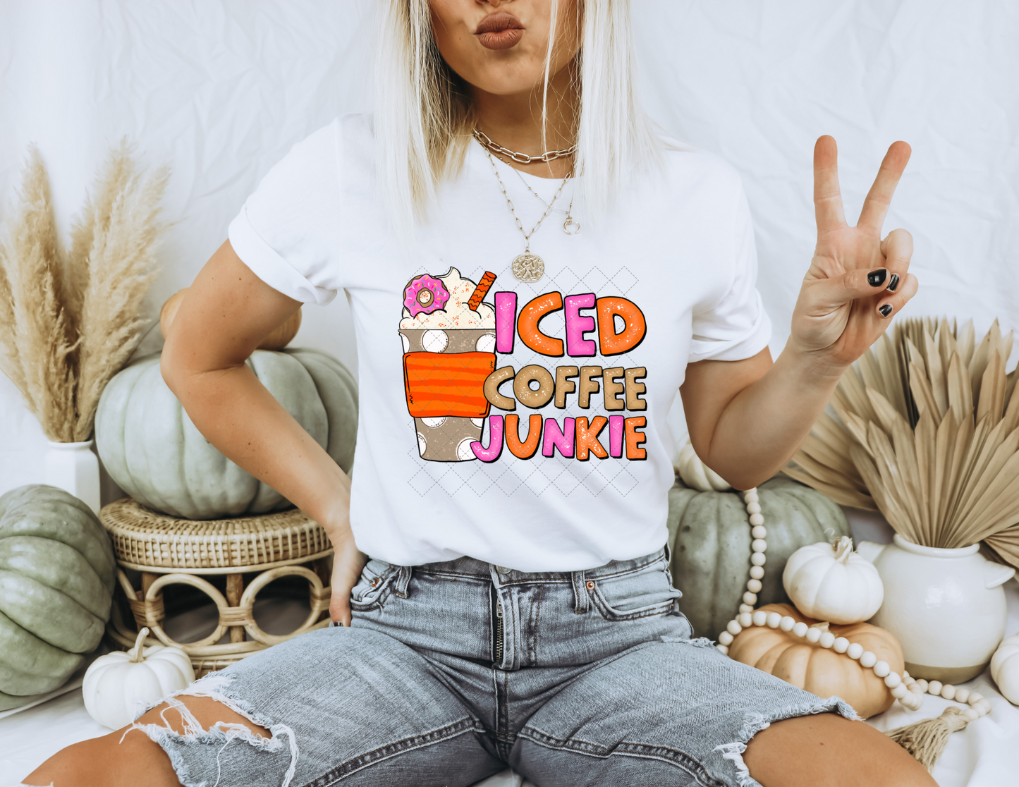 Iced Coffee Junkie Pink-Orange  Transfer