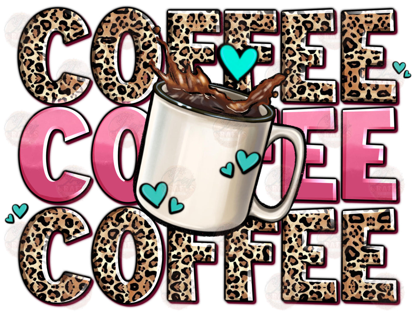 Coffee Coffee Coffee Pink & Leopard Transfer