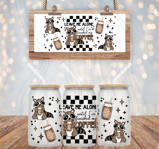 Coffee Raccoon 16oz Libbey Wrap Transfer