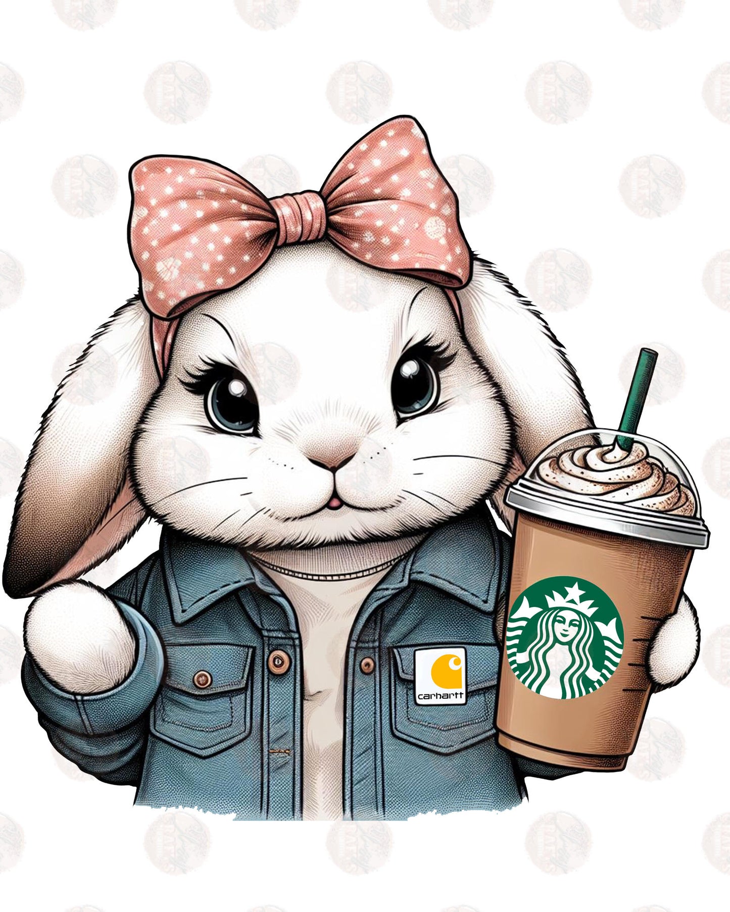 White Bunny Pink Bow Transfer