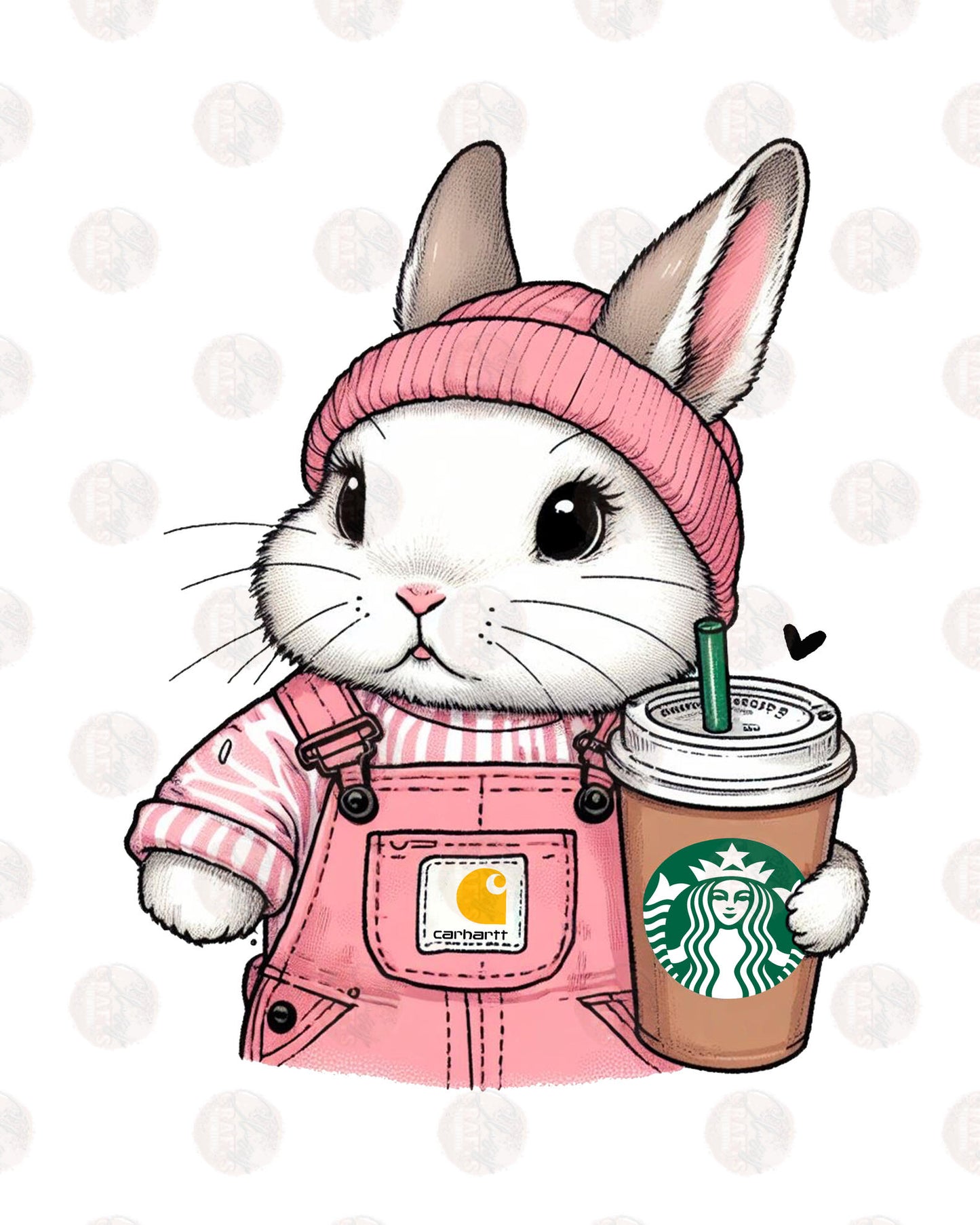 Bunny Pink Overalls and Beanie Transfer