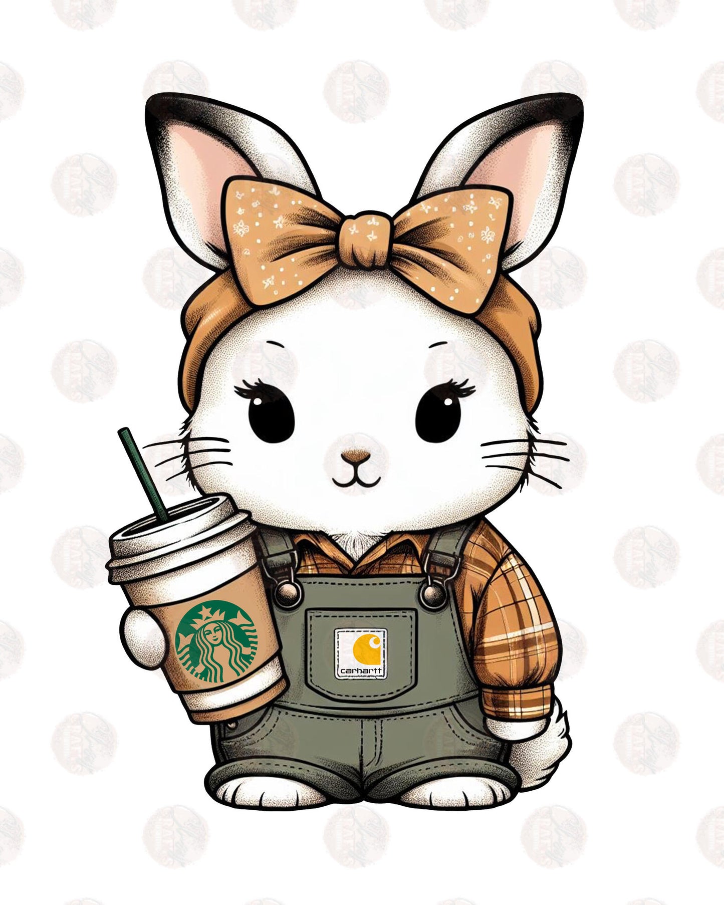 White C-Hart Bunny With Bow Transfer