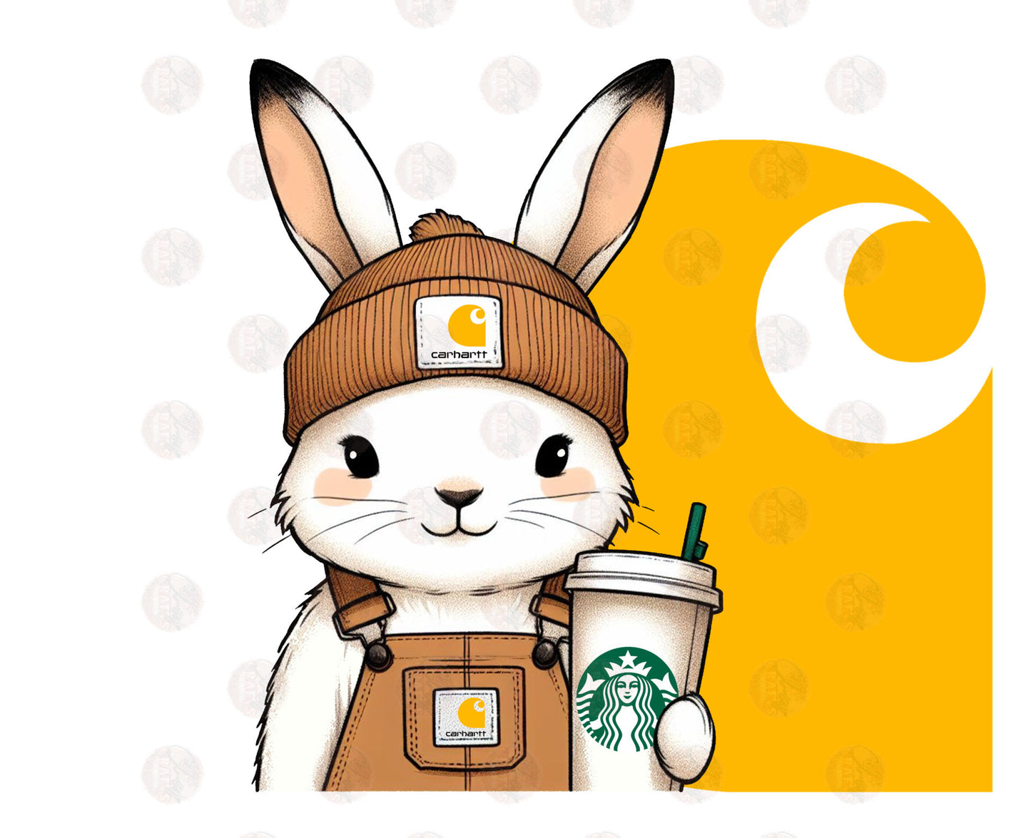 White C-Hart Bunny With Beanie Transfer