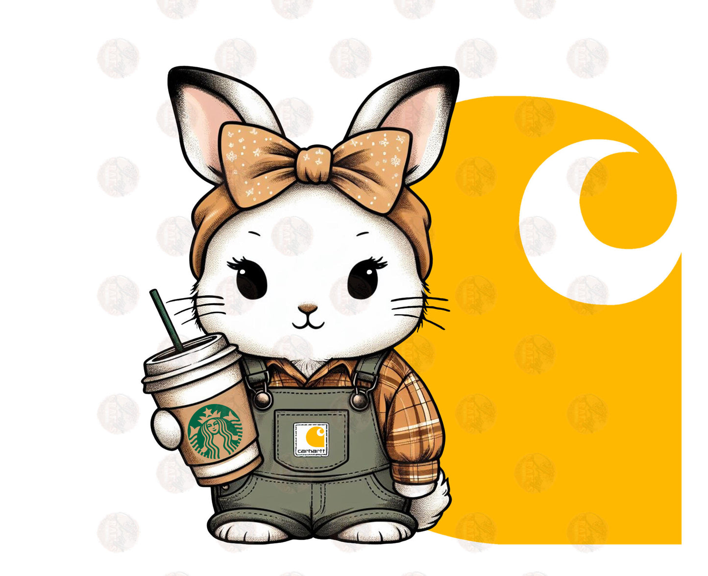 White C-Hart Bunny With Brown Bow Transfer