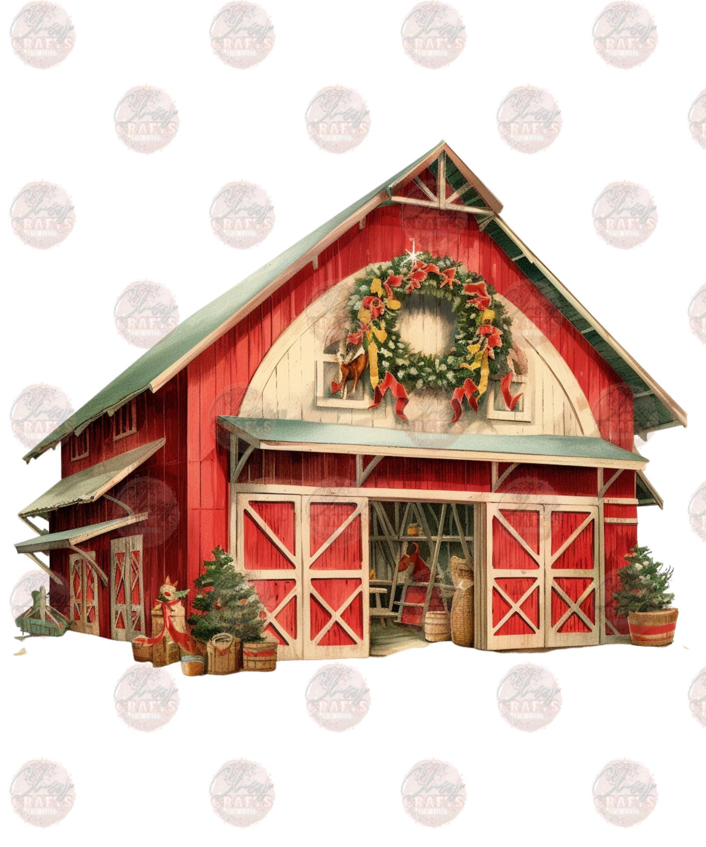 Country Christmas Barn Transfer