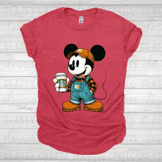 Country Mouse drinking coffee Transfer