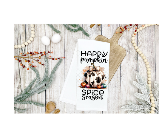Cow Print Pumpkin Spice Tea Towel Transfer