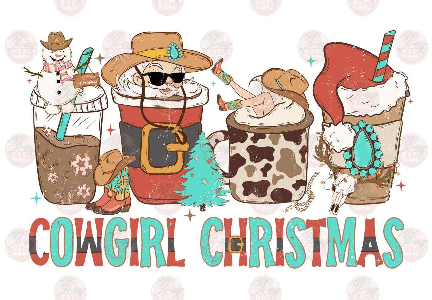 Cowgirl Christmas Coffee Transfer