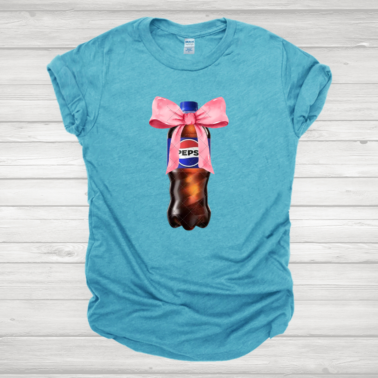 Crisp Blue Soda with Bow Transfer