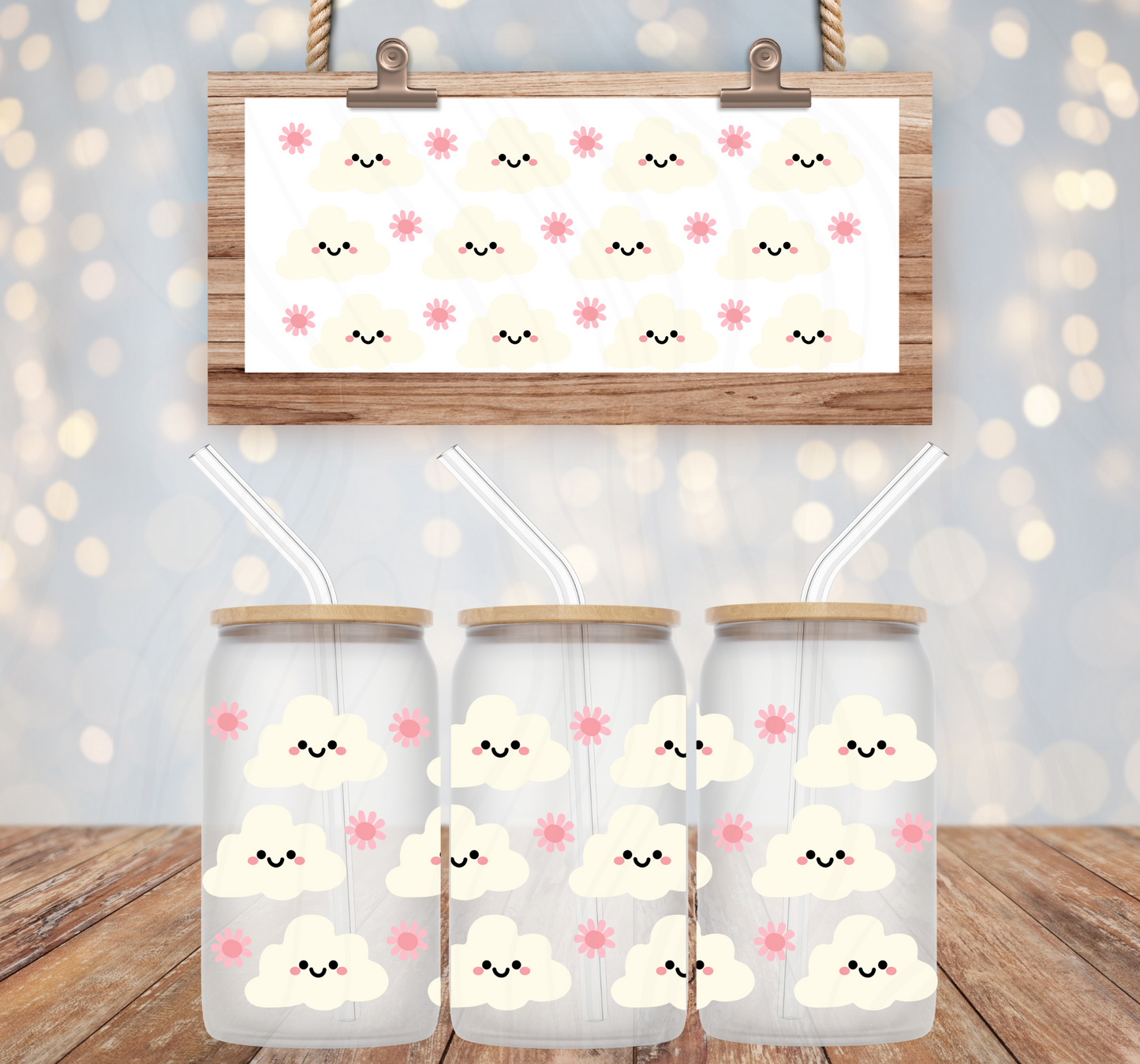 Cute Cloud 16oz Libbey Wrap Transfer