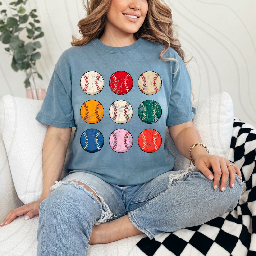 Distressed Colorful Baseball Transfer