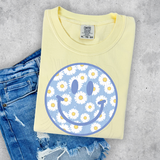 Daisy Smiley Blue Transfer