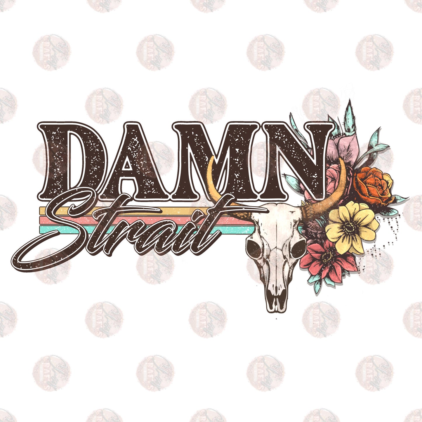 Damn Straight Floral Skull Transfer
