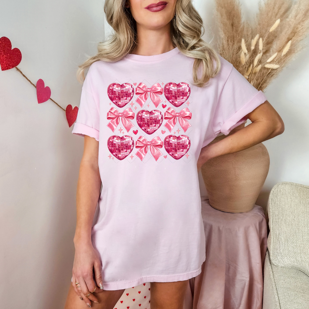 Disco Ball Heart And Bow Transfer