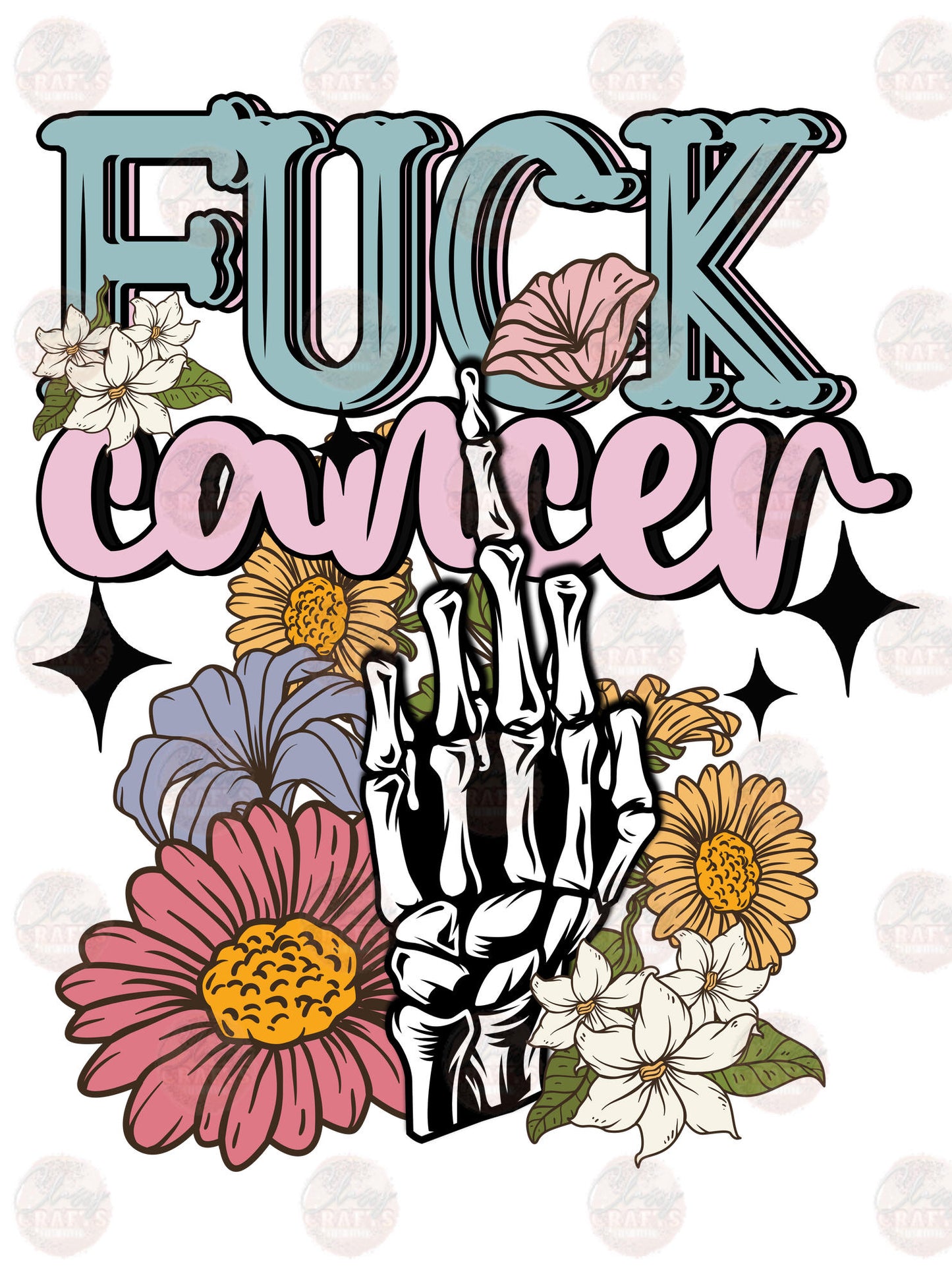 F Cancer Skellie Floral Transfer