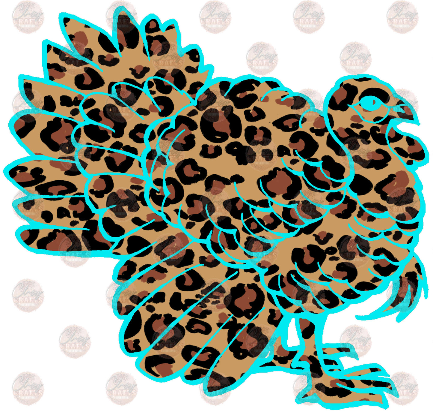 Fall Leopard & Teal Turkey Transfer