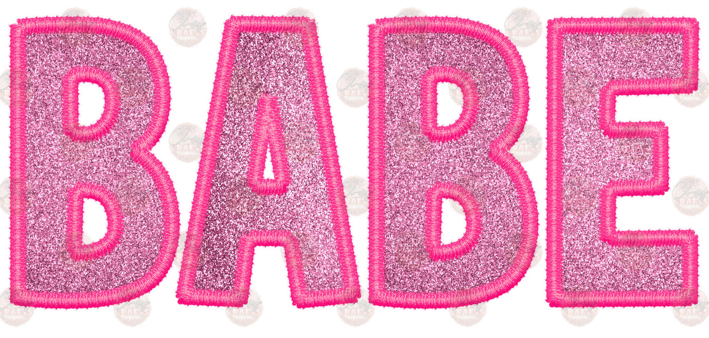 Faux Embroidery Babe Pink Glitter Transfer