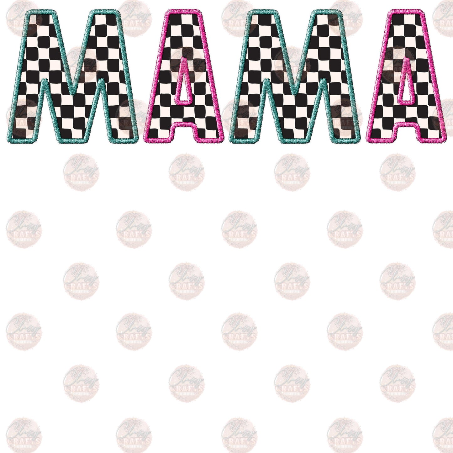 Faux Embroidered Checkered Mama Mini Transfers