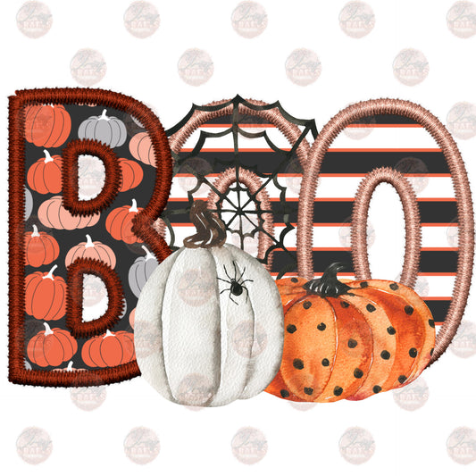 Faux Embroidery Boo With Pumpkins - Sublimation Transfer