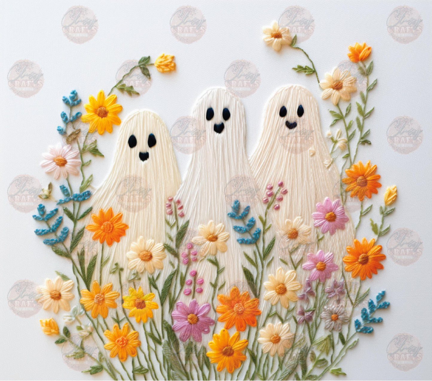 Faux Embroidery Ghosts Tumbler Wrap