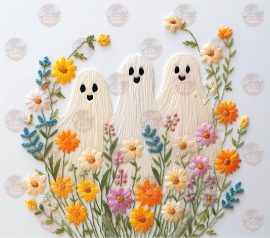 Faux Embroidery Ghosts Tumbler Wrap