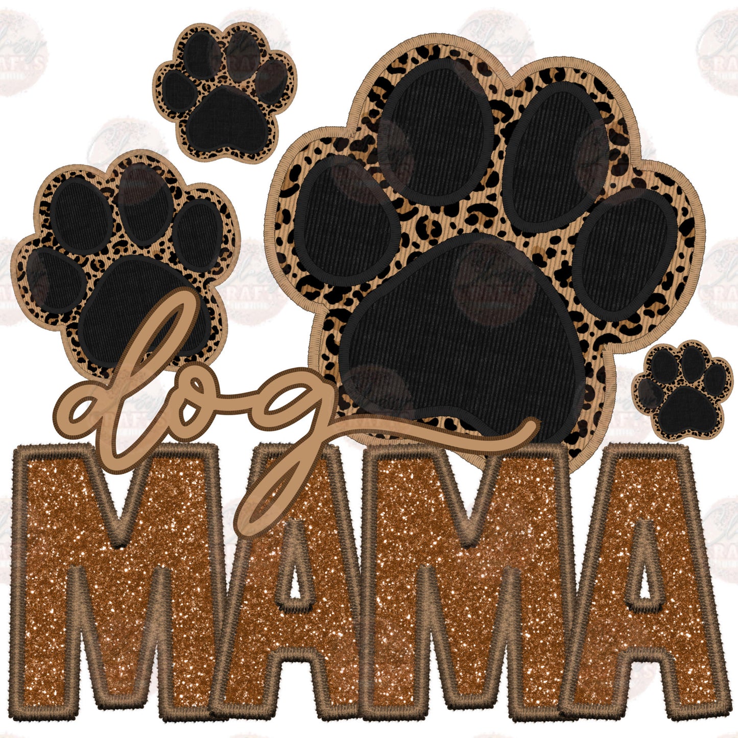 Faux Glitter Dog Mama In Leopard Transfer