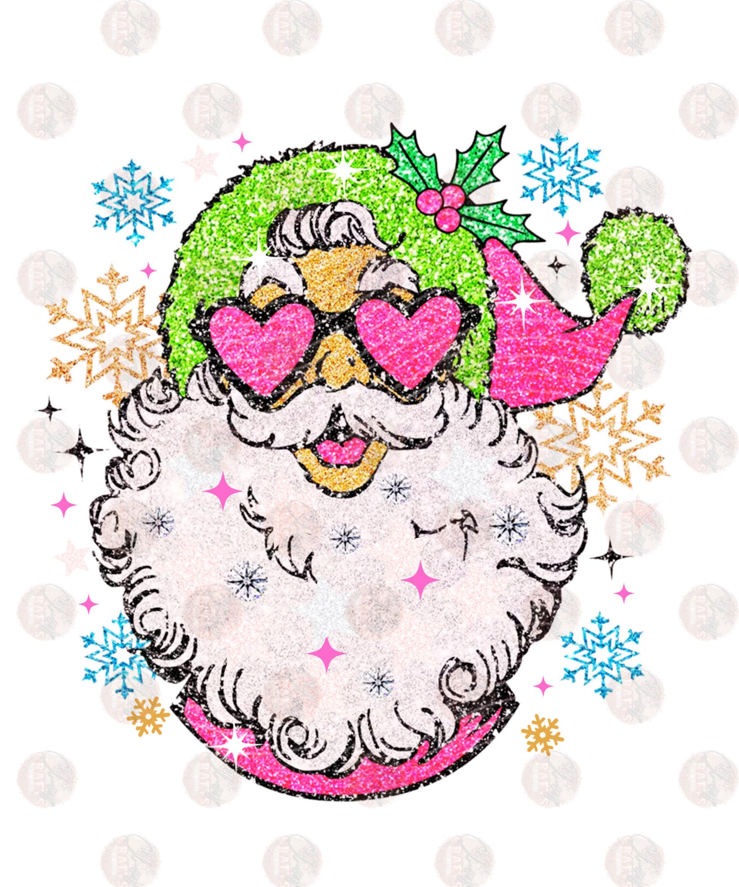 Faux Glitter Groovy Santa Transfers
