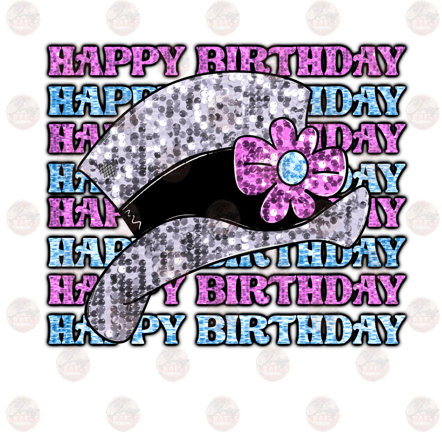 Faux Glitter Happy Birthday Transfer